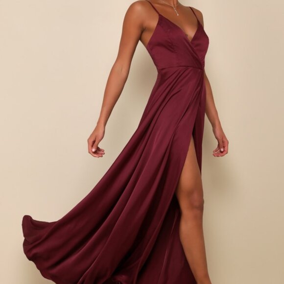 Lulus Dresses & Skirts - Lulus Ode To Love Burgundy Satin Maxi Dress Red - Size S